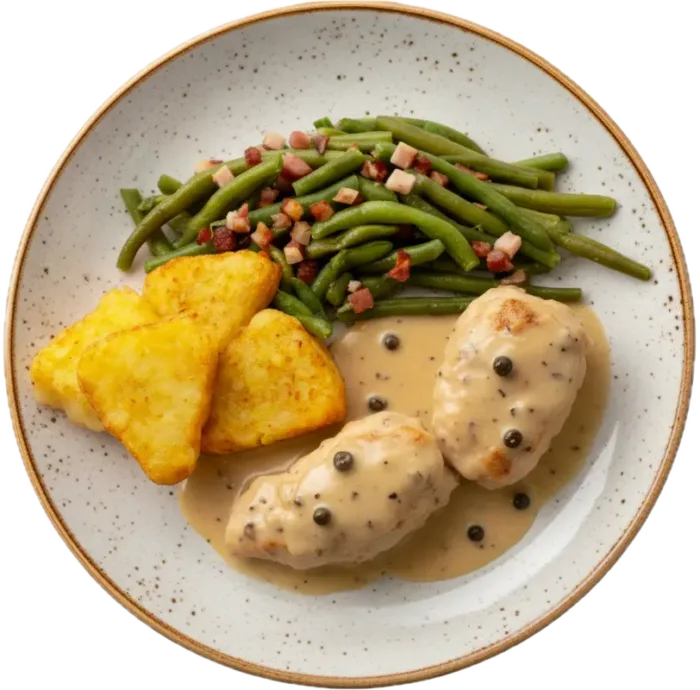 Gebratenes Schweinsfilet in Pfefferrahmsauce