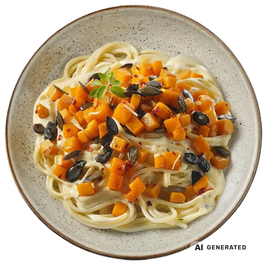 Spaghetti mit Kürbiscarbonara – KI-generiert